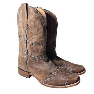 Corral Leather Barbed Wire Square Toe Brown Cowboy Boots A3532 Mens Size 15 D